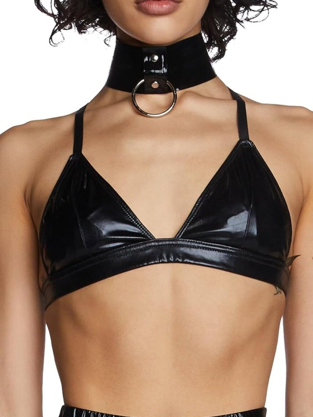 Dolls Kill Club Exx Black Vegan Leather Triangle Bra Top XXL
